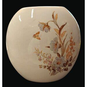 Vintage Ceramic Floral Vase 8" Tall Oval Shape Hand-Painted Design R01 C
